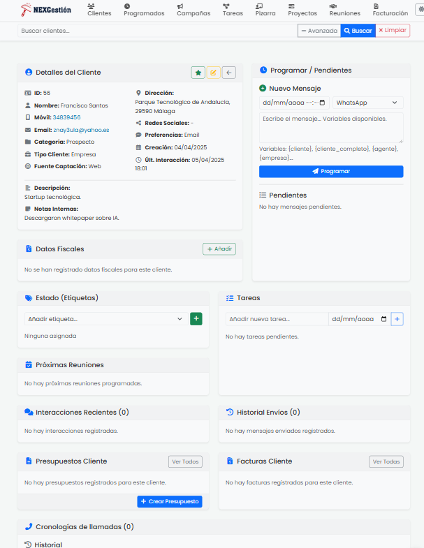 Dashboard de NEXGestión mostrando automatizaciones